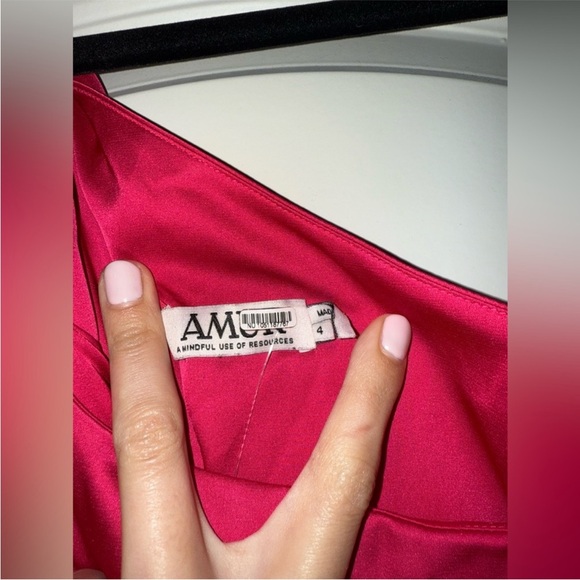 AMUR Deena‎ One Shoulder Midi Dress in Rosie Raspberry Hot Pink Satin Cut Out 4 - Picture 10 of 15